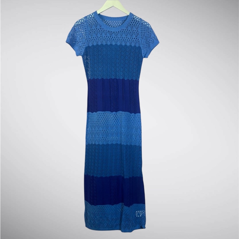 /Dress Maxi Crochet Figure-Hugging Short Sleeve Crew Neck UNBRANDED Sz Jr XL